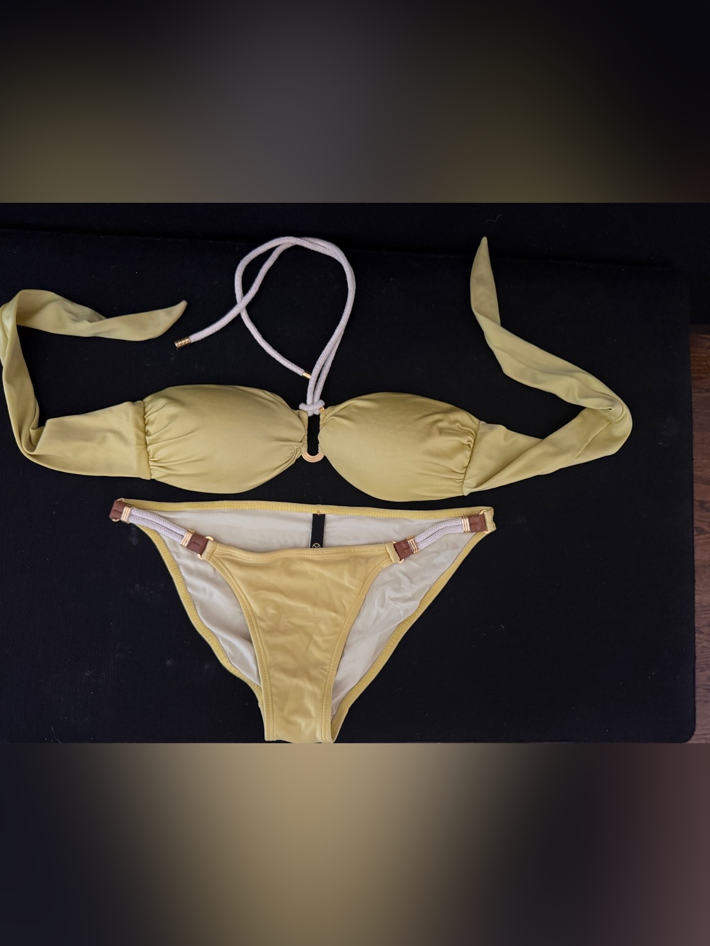 Vix Paullahermanny. Yellow Bandeau Tie Bikini Set - Women Swim Sz S rope